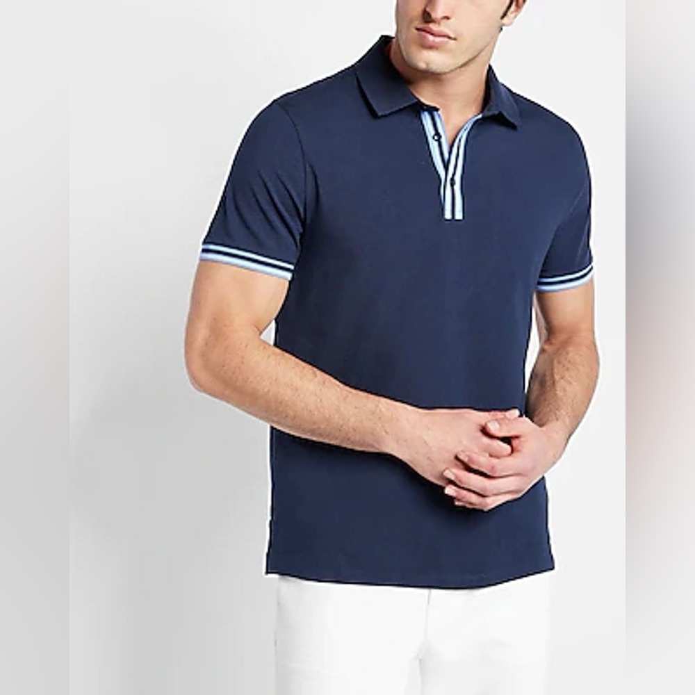 Express Striped Tipped Moisture-Wicking Performance Polo